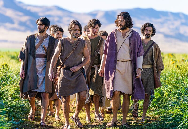 Jonathan Roumie, second from right, portrays Jesus Christ in the series “The Chosen.”