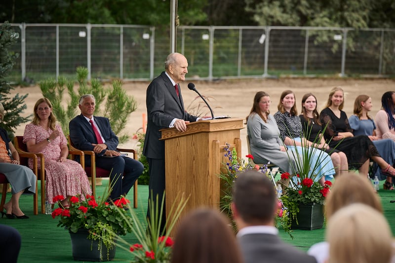 President Russell M. Nelson speaks at the groundbreaking of the Ephraim Utah Temple in Ephraim, Utah, on Saturday, Aug. 27, 2022.