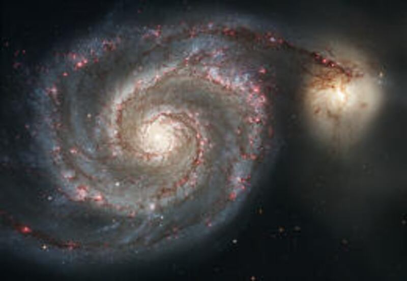 Images of the Eagle Nebula and spiral galaxy M51(NGC5194), known as the Whirlpool Galaxy, taken by Hubble Space Telescope.