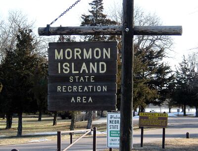 A sign identifying Mormon Island State Recreation Area near Grand Island, Nebraska.