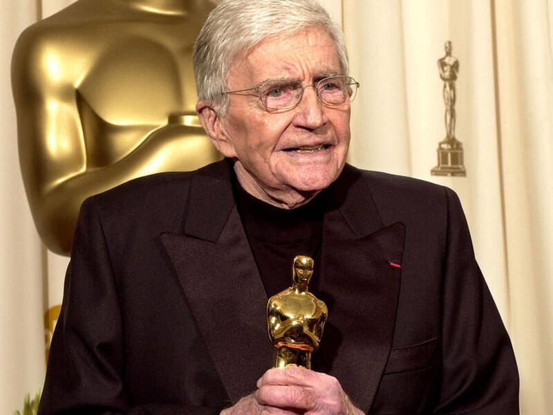 In this 2004 photo, filmmaker Blake Edwards speaks after receiving an honorary Oscar from the Academy of Motion Picture Arts and Sciences during the 76th annual Academy Awards in Los Angeles.