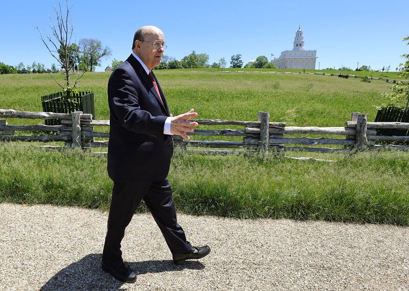 Elder Quentin L. Cook walks the grinds near the temple during a tour the Historic Nauvoo in Nauvoo, Illinois.