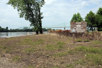 Sign identifying the town of Miami, Missouri, near the site where Section 61 of the Doctrine and Covenants was revealed.