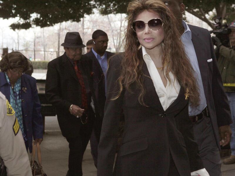 LaToya Jackson, sister of Michael Jackson and her parents, Joe Jackson, center and Katherine, left, arrive at court Friday, Jan. 7, 2011, in Los Angeles. Members of the Jackson family gathered for a hearing for Michael Jackson's doctor, Conrad Murray who