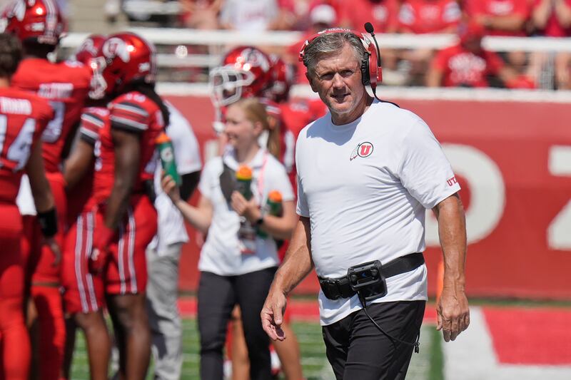 Utah head coach Kyle Whittingham looks on from the sidelines game against Baylor Saturday, Sept. 7, 2024, in Salt Lake City. Next up for the Utes is a game Saturday against Utah State in Logan.