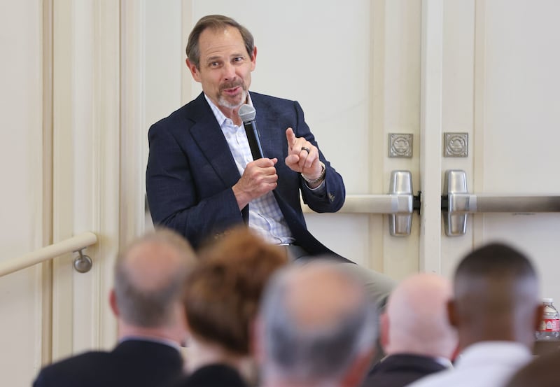 Rep. John Curtis, R-Utah, speaks during a Utah Aerospace and Defense Association meeting at the Kem C. Gardner Institute in Salt Lake City on Friday, June 2, 2023.