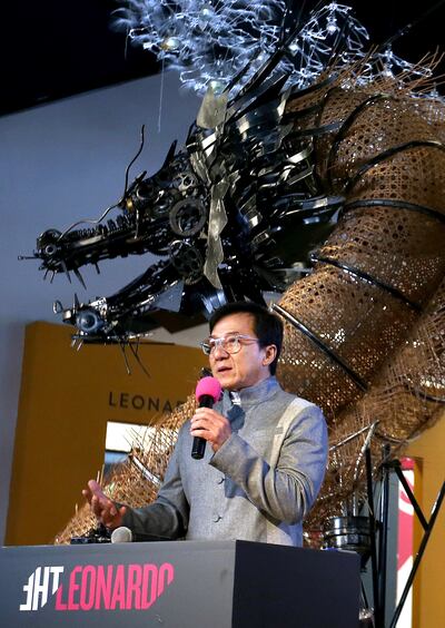 Jackie Chan speaks at a media event for the 'Jackie Chan: Green Hero' exhibit at The Leonardo in Salty Lake City on Thursday, Jan. 24, 2019.