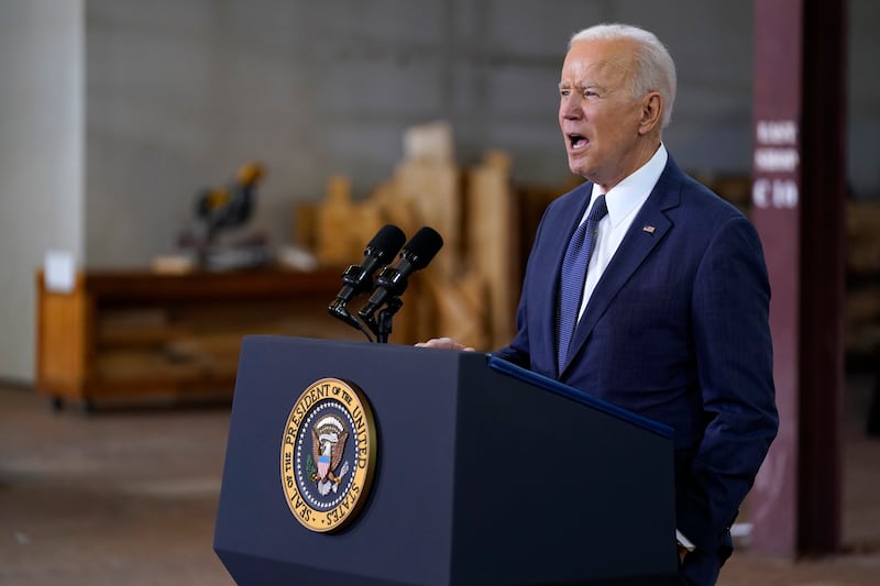 President Joe Biden delivers a speech on infrastructure spending at Carpenters Pittsburgh Training Center, Wednesday, March 31, 2021, in Pittsburgh.