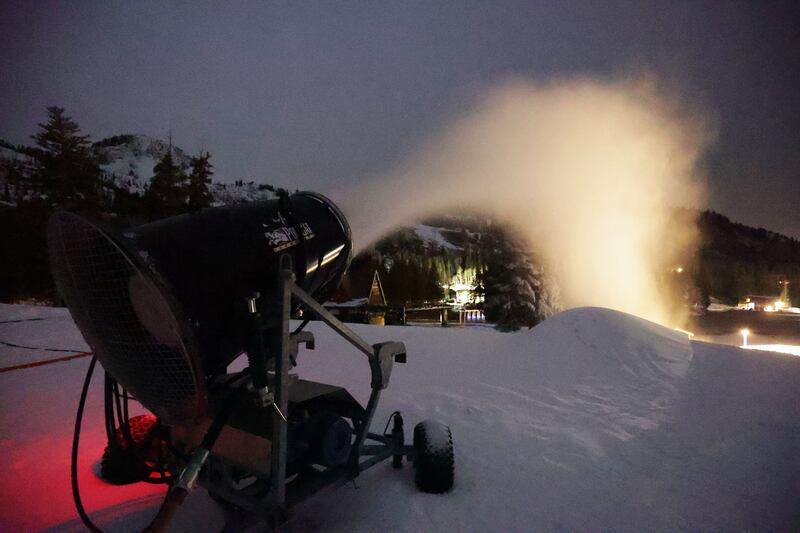 Snow is made and blown near the base at Brighton Resort.