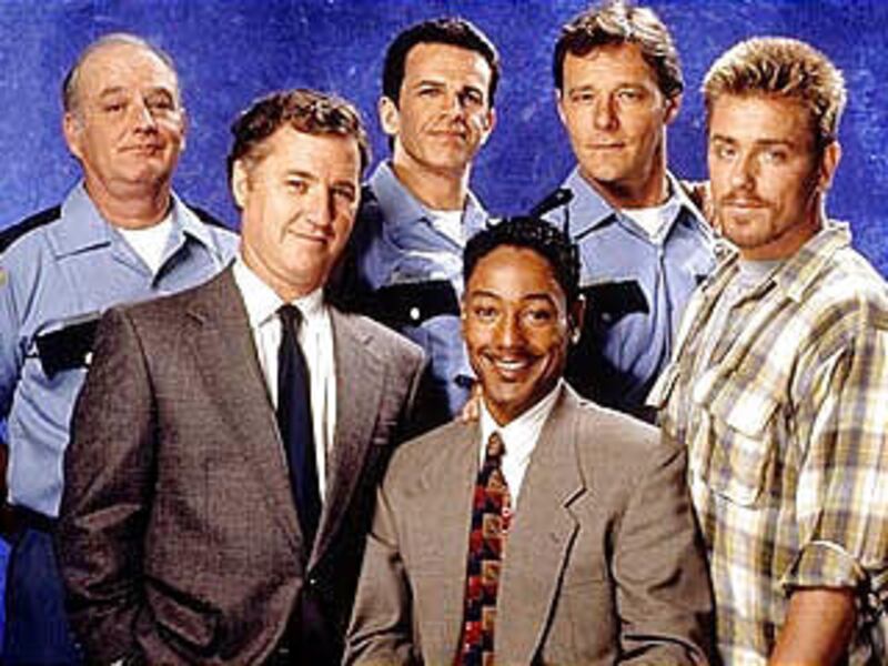 Brian Doyle-Murray, left, Jack Hallett, Tony Plana, Giancarlo Esposito, Chris Mulkey and Ron Eldard starred in the short-lived comedy series "Bakersfield P.D."