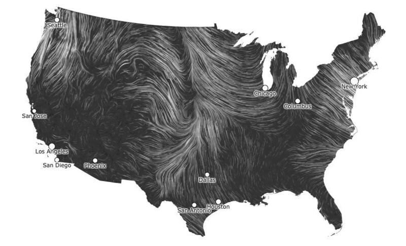 A screenshot of Wind Map.