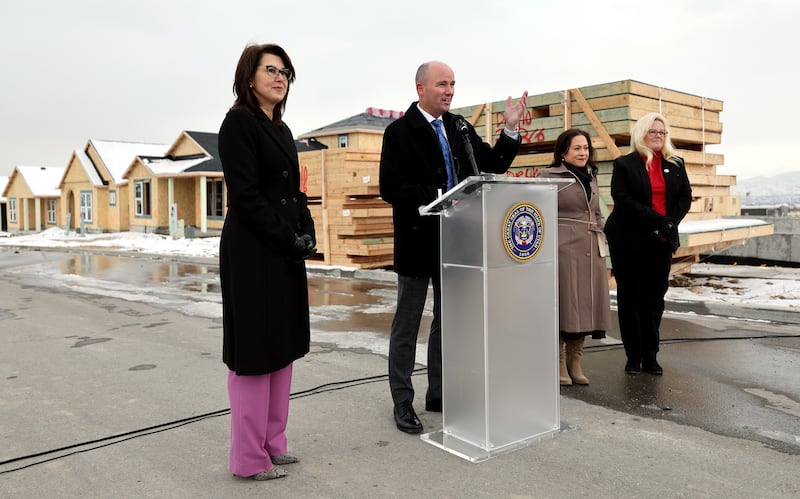 Utah Gov. Spencer Cox speaks about his proposed budget at Daybreak in South Jordan.