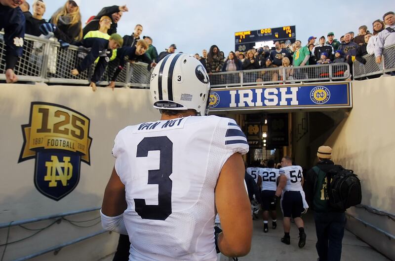 FILE: BYU's Kyle Van Noy walks out of the stadium after BYU lost to Notre Dame on Saturday, Oct. 20, 2012 in South Bend, Ind.