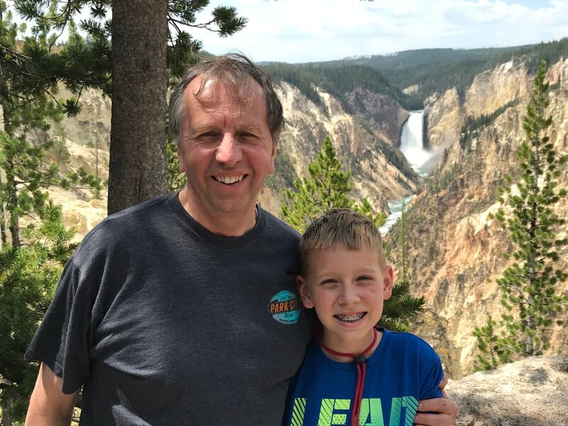 Preston Gee with my son, his namesake, Preston Lewis, at the Grand Canyon of Yellowstone.