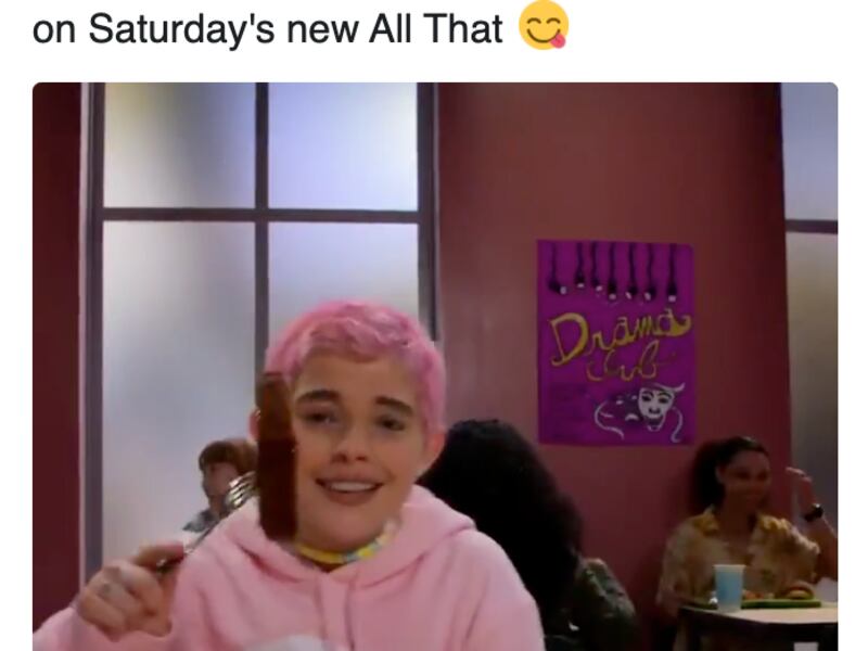 The children’s television network — once home to such classics as “Blues Clues,” “Drake and Josh” and “Zoey 1010” — shared a clip of a pink-haired boy in a pink hoodie entering a lunch room. He sits down and begins to sing reworked lyrics of Justin Bieber’s song “Yummy.”