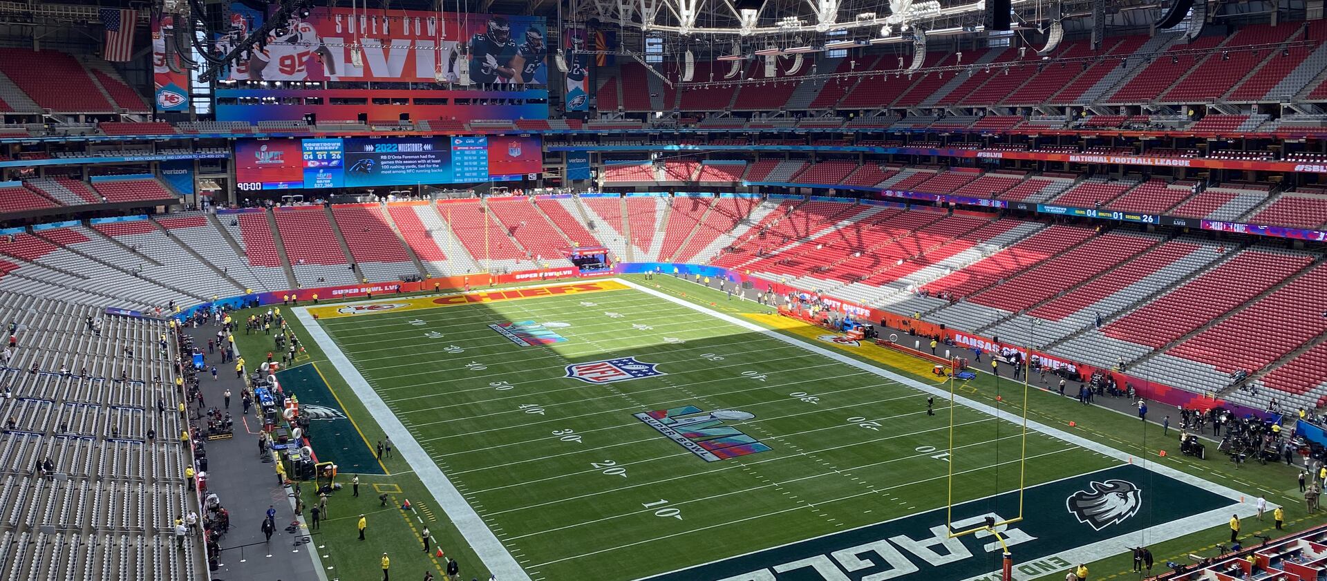 A view from inside State Farm Stadium in Glendale, Arizona, prior to Super Bowl 57 between the Kansas City Chiefs and Philadelphia Eagles on Sunday, Feb. 12, 2023.