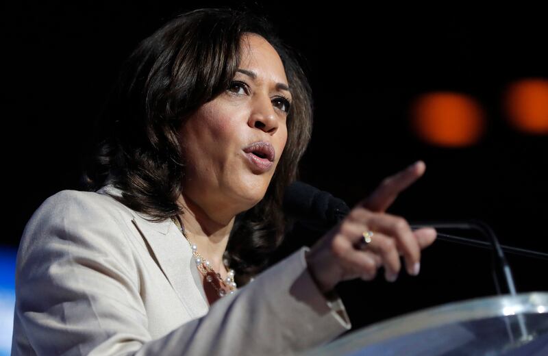 Democratic presidential candidate, Sen. Kamala Harris, D-Calif., speaks at the 25th Essence Festival in New Orleans, Saturday, July 6, 2019. (AP Photo/Gerald Herbert)