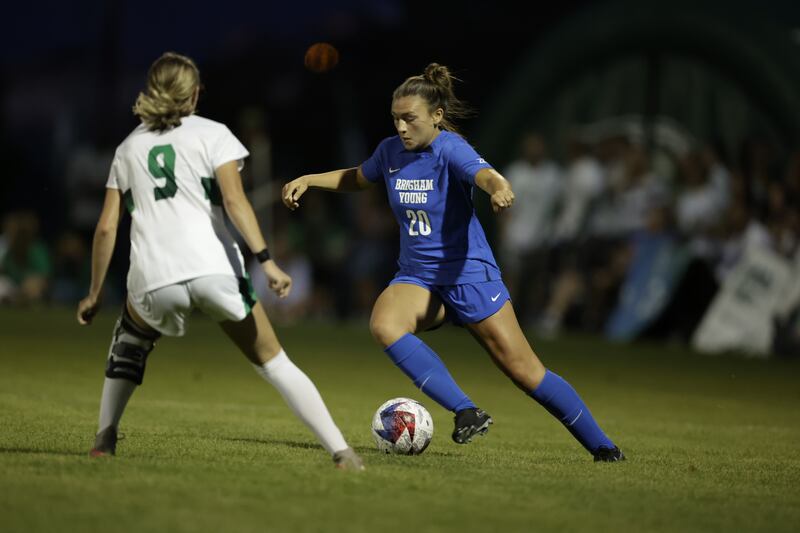 BYU’s Camryn Jorgensen controls the ball during match again Utah Valley earlier this week.
