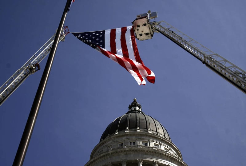 The American flag is flown over the capitol during the Bureau of Emergency Medical Service and Preparedness EMS Awards Ceremony on Wednesday, May 30, 2012.