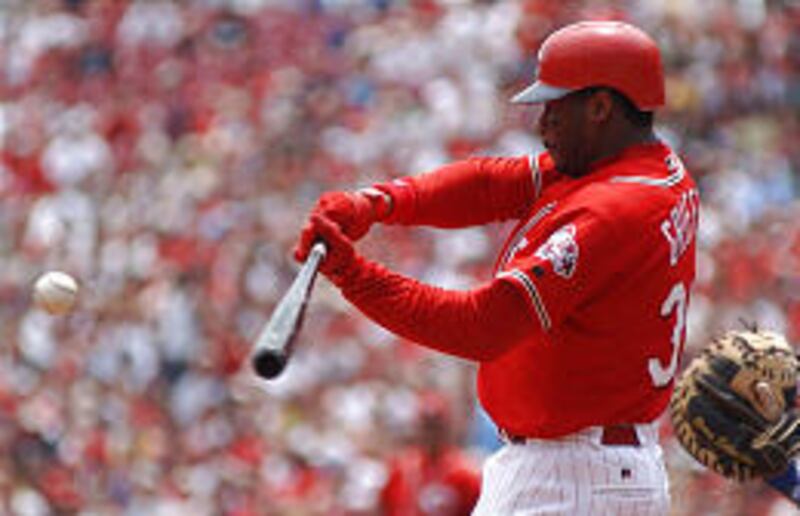 Cincinnati slugger Ken Griffey Jr. belts one of his two homers during Sunday's victory over Montreal.