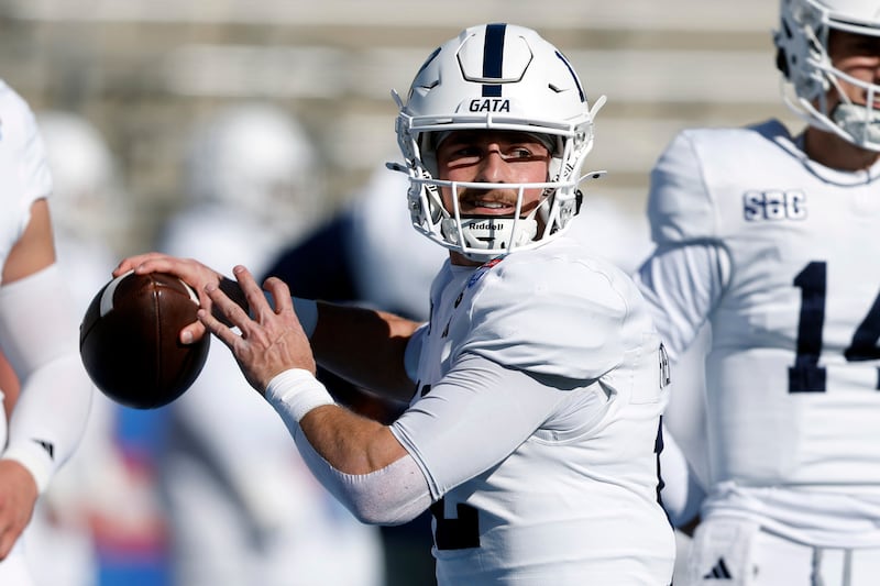 Georgia Southern quarterback JC French IV warms up before the Birmingham Bowl NCAA college football game against Appalachian State, Monday, Dec. 29, 2025, in Birmingham. French was brought in to replace the departed Brendan Sorsby.