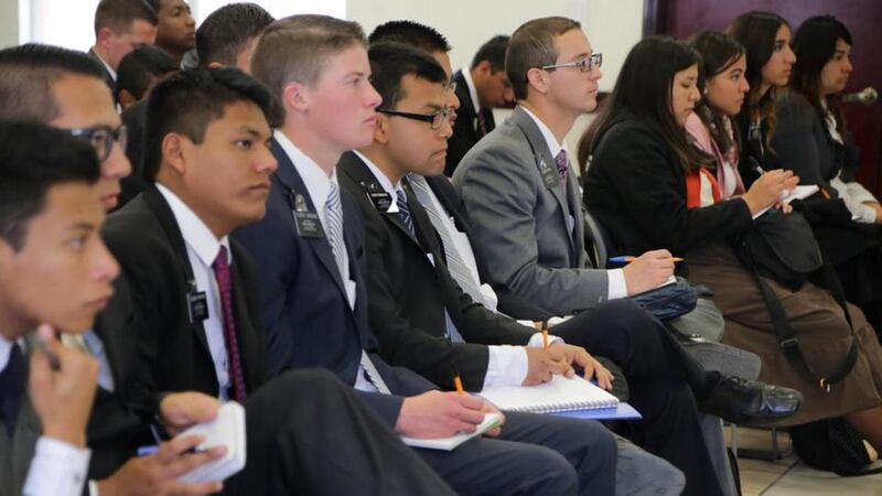 Both young men and young women serve missions around the globe. This photo was taken during a recent conference in the Aguascalientes Mission in Mexico. Young men can serve at age 18, and women can begin their service at age 19.