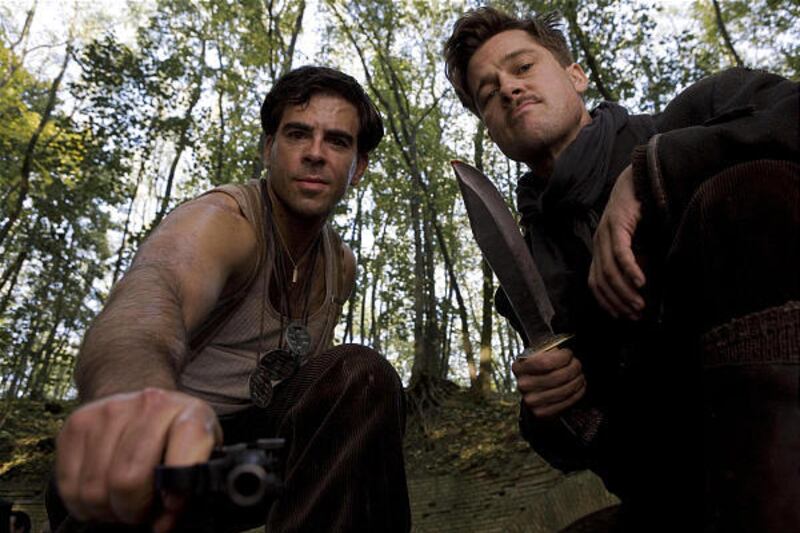 Eli Roth, left, and Brad Pitt star in "Inglourious Basterds," a World War II thriller from director Quentin Tarantino.