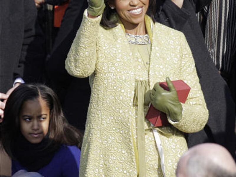 Michelle Obama, whom her husband calls "the real star of the Obama family," arrives for the inauguration Tuesday.