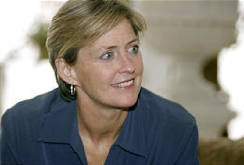 Jeannie Ritter, Colorado's first lady, jokes with reporters during an interview in the governor's mansion in Denver on Wednesday.