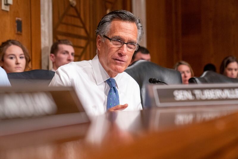 Sen. Mitt Romney, R-Utah, speaks during a Senate confirmation hearing on Capitol Hill in Washington.