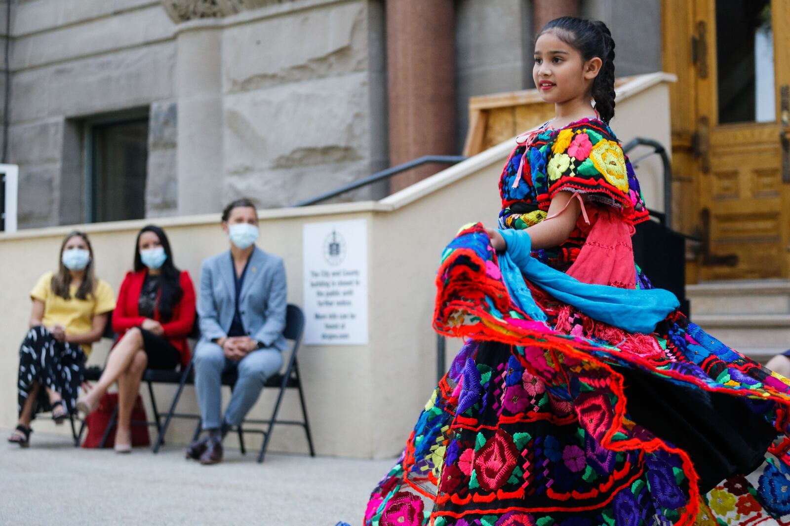 Mili Silos, 11, performs a traditional ballet folklorico during a celebration to mark the start of Hispanic Heritage Month.