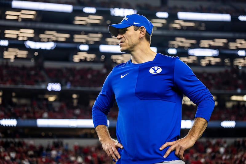 Kelly Poppinga looks on during Big 12 championship game against Texas Tech Dec. 6, 2025.