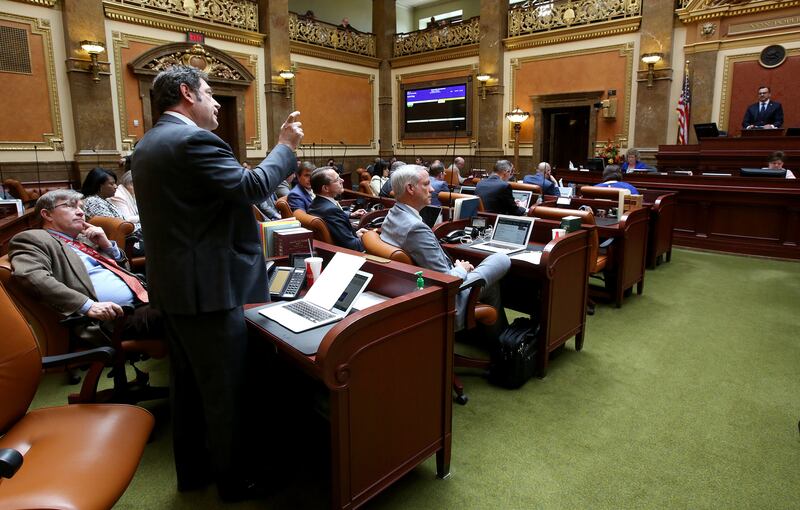 FILE - Rep. Brian King, D-Salt Lake City, discusses HB198 during a special session of the Legislature at the Capitol in Salt Lake City on Wednesday, April 18, 2018.
