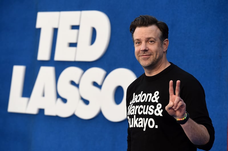 Jason Sudeikis arrives at the premiere of “Ted Lasso” season two on Thursday, July 15, 2021, at the Pacific Design Center.