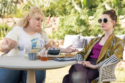 Rebel Wilson stars as Penny Rust and Anne Hathaway as Josephine Chesterfield in "The Hustle."