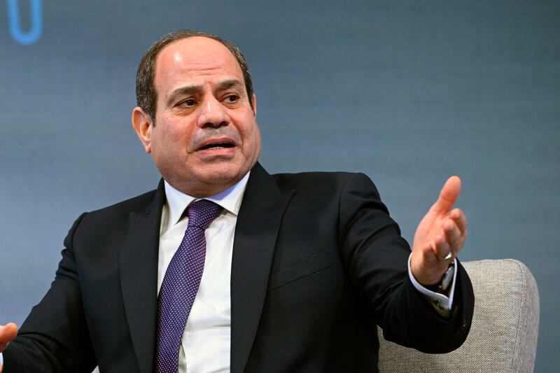 Egyptian President Abdel Fattah el-Sissi speaks as he meets with U.S. Secretary of State Antony Blinken in Washington.