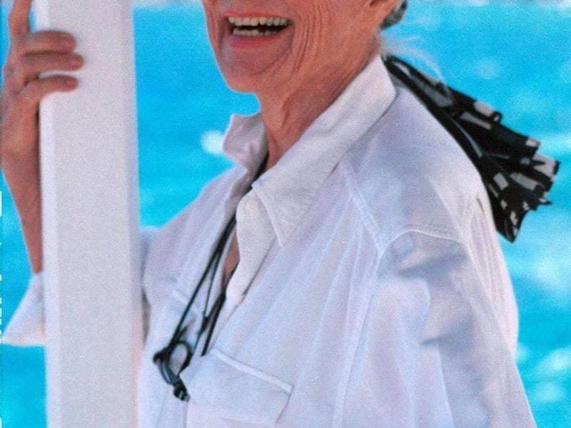 In this May 27, 2000 file photo, Patrice Wymore, the widow of famed Hollywood star Errol Flynn, is pictured at her home in Port Antonio, Jamaica. The hollywood actress and cattle rancher, has died at her seaside home in northeastern Jamaica. She was 87.
