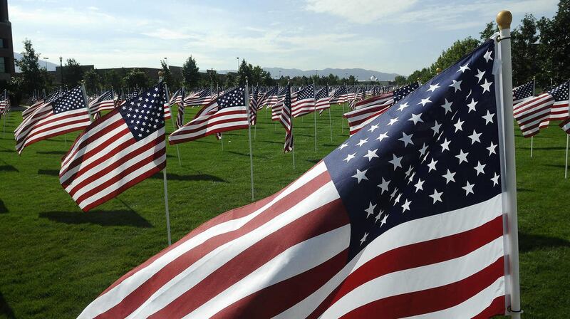 The Healing Field Flag Display is up and waiving on the grass promenade south of Sandy City Hall (10000 Centennial Parkway) in Sandy Utah on Monday, Sept. 9, 2013.