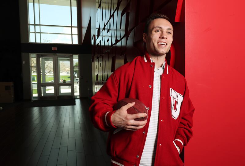 Utah Ute receiver Britain Covey poses after working out in Salt Lake City at the University of Utah’s football facility.