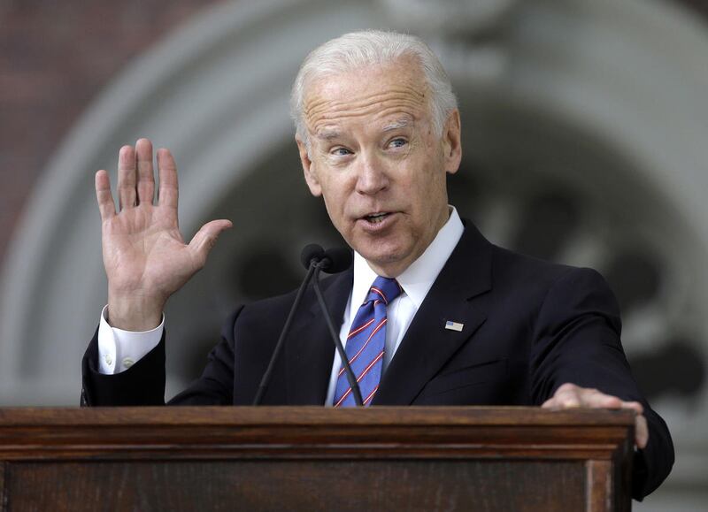 FILE - In this May 24, 2017, file photo, former Vice President Joe Biden delivers the annual Harvard College Class Day address on the campus of Harvard University, in Cambridge, Mass. Just days after launching a new political action committee, former Bide