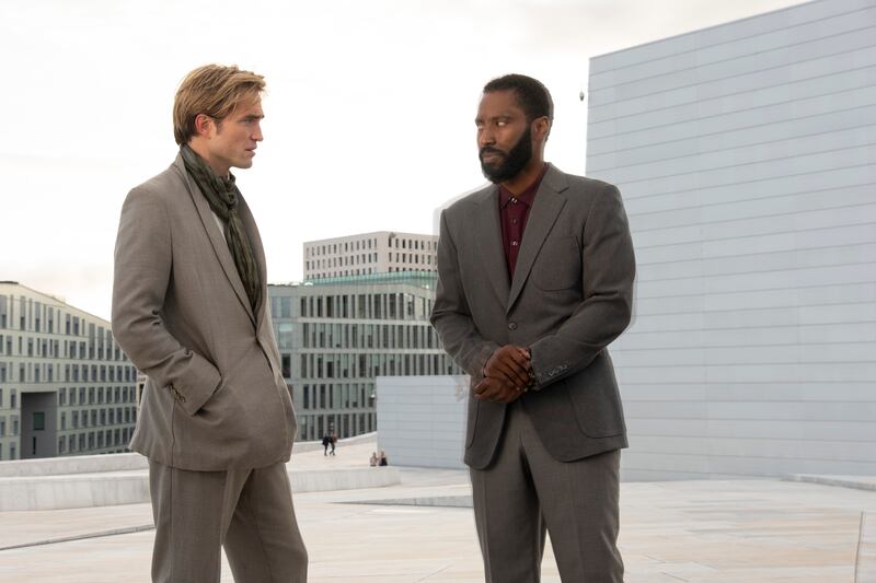 Robert Pattinson and John David Washington in Warner Bros. Pictures’ “Tenet.”