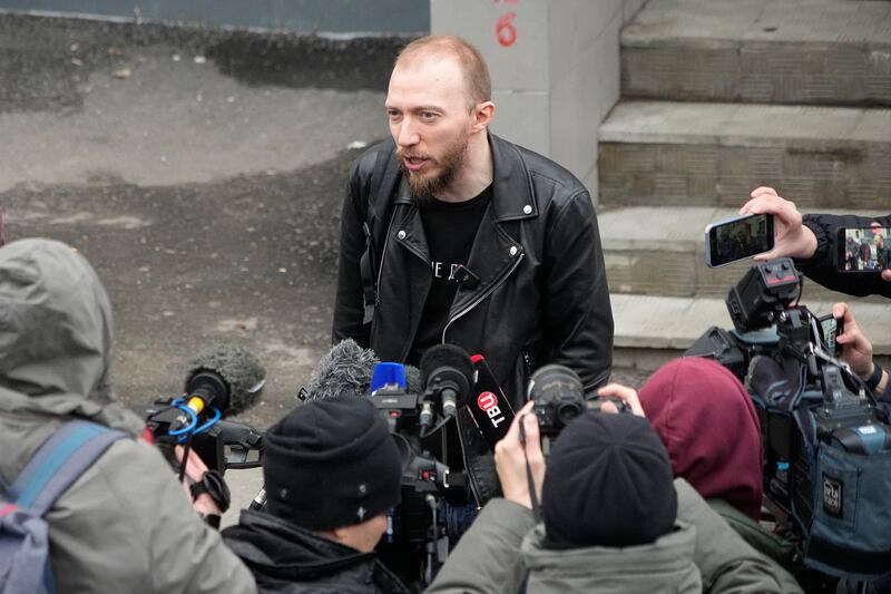 Daniil Berman, the lawyer of Evan Gershkovich, speaks to journalists near the Lefortovsky court, in Moscow, Russia.