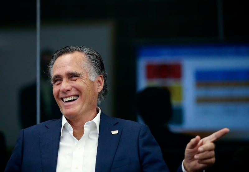 Utah Sen. Mitt Romney tours the Utah Department of Transportation’s Traffic Operations Center in Salt Lake City on Aug. 26, 2021.