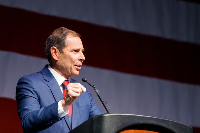 Rep. John Curtis speaks during the GOP Convention at the Mountain America Convention Center.