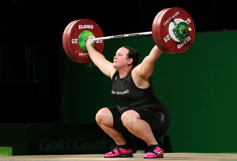 New Zealand’s Laurel Hubbard makes a lift in the weightlifting final at the 2018 Commonwealth Games in Australia.