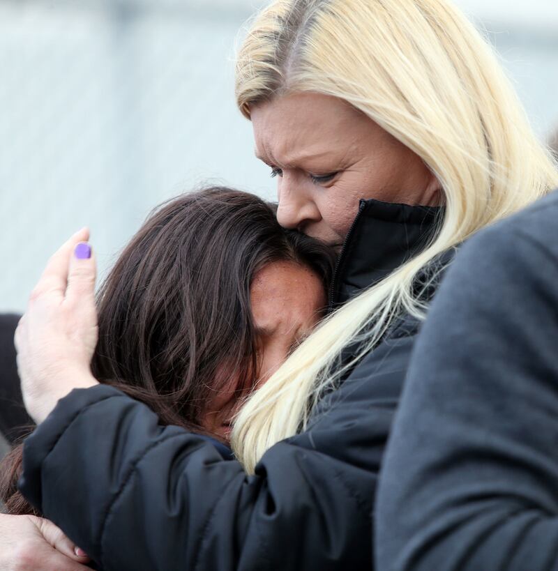 Kristi Shepherd, right, hugs Thai-Lee Smith at a vigil for Shepherd's sister and Smith's aunt, Cami Shepherd, in West Valley City on Monday, April 16, 2018.