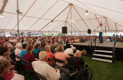 A storyteller performs at a previous Timpanogos Storytelling Festival.