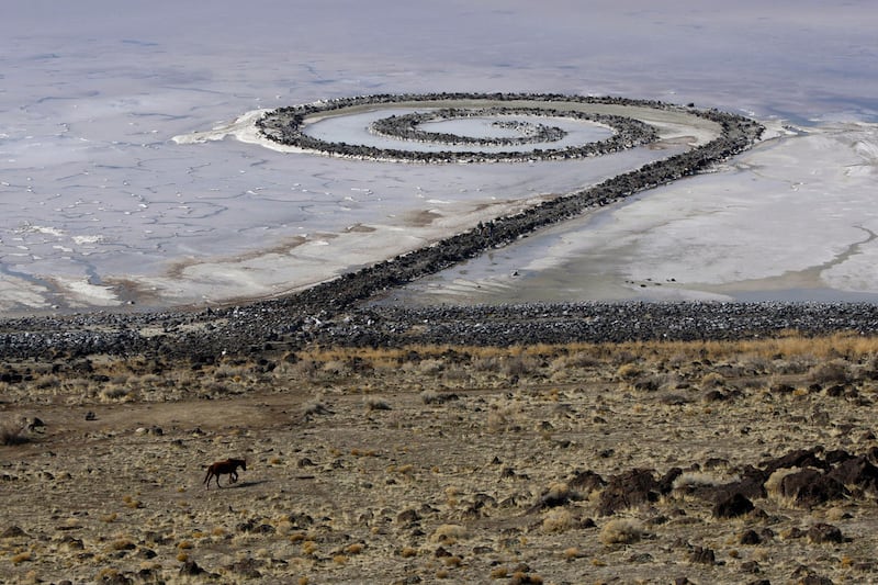 Robert Smithson’s Spiral Jetty on the shores of the Great Salt Lake on Feb. 27, 2008.