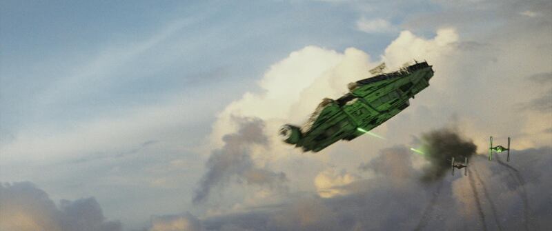 The Millennium Falcon in “Star Wars: The Last Jedi.”