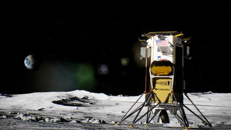 Rendering of Intuitive Machines’ Nova-C lunar lander on the surface of the moon.